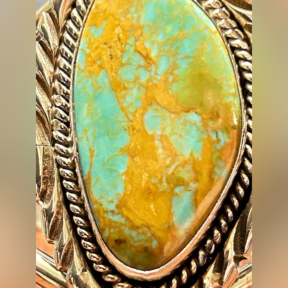 SIGNED MIKE THOMAS JR TOP GRADE STERLING TURQUOISE w WORLD MAP PATTERN! CUFF!! - Picture 3 of 10